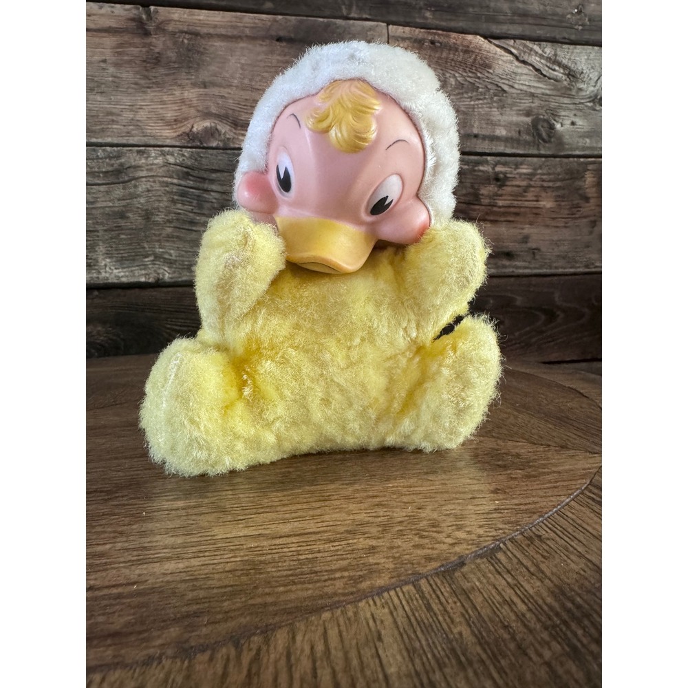 Vintage Rubber Face Plush Duckling Yellow Pink Kitsch Easter Toy 8 Inch